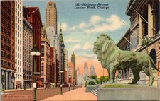 Michigan Avenue Looking North, Chicago Illinois, Linen Postcard, Price is Right picture