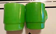 2 Vintage Green Anchor Hocking Fire-King Coffee Mugs-Milk Glass -Oven-Proof USA picture