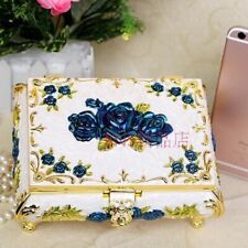SANKYO WHITE TIN ALLOY RECTANGLE BLUE ROSES  MUSIC BOX :  MUSIC OF THE NIGHT picture