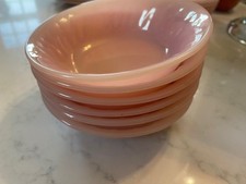 Vtg Fire King Oven Ware 1950s Lot Of 6 Dessert Berry Bowls Pink Swirl USA Made picture
