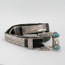 Vtg Navajo Sterling Silver 12 Rectangle Concho Leather Ranger Buckle Hat Band picture