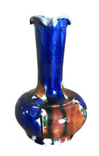 Redware Pottery Vase Cobalt Blue Brown Colors 6” Mexico picture