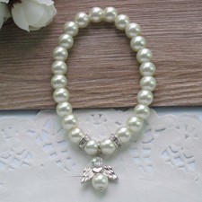 12PCS Baptism Favor Pearl Angel Bracelet Christening Recuerdos de Bautizo JA318 picture