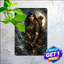 Stunning Female Archer With Long Bow Fantasy Tin Sign Home Wall Art Plaque picture