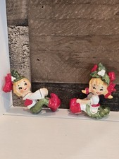 Vintage Japan Christmas Lefton German Boy and Girl Ceramic Candle Huggers Figure picture