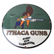 Vintage Ithaca Guns Sign - Yosemite Sam Firearm Advertisement Porcelain Gas Sign picture