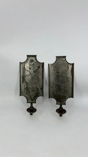 Vintage Punched Tin Wall Sconces Pair Primitive Heart Farmhouse Candle Holders picture