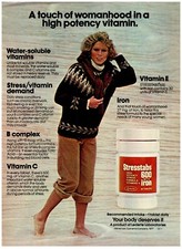 1979 Stresstabs 600 Print Ad, Touch of Womanhood Barefoot 70's Housewife Beach picture