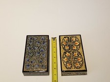 Lacquered Trinket Boxes Traditional Russian Folk Craft Vintage Set OOAK OOP picture