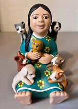 Peruvian Folk Art Hand Painted Clay Storyteller Doll  With Cats & Dogs picture