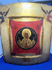 Russian Icon  Painting Mary & Christ Child w Angels, mid 19th century. Gold leaf picture