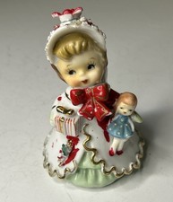 Vintage Christmas Geo Z Lefton Japan Porcelain Angel Bell Girls Holding Doll 4