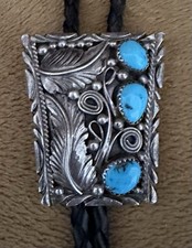 Vintage 1970s Navajo Sterling Silver & Turquoise Bolo Tie Signed DB Unused WOW picture