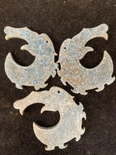 3Pcs Chinese Calcified White Stain HeTia Jade Carved Qin Dragon 2Faces Pendants picture