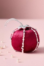 Anthropologie Pomegranate Pearled Velvet Fruit Ornament NWT Light Pink NWT picture