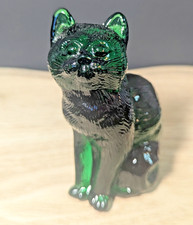 Vintage Mosser Signed Forest Green Sitting Cat #101 Glass Figurine Cambridge OH picture