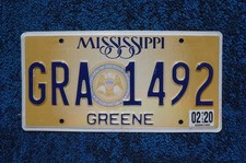 2020 MISSISSIPPI License Plate # GRA 1492 picture
