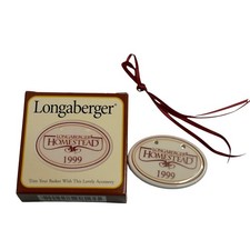 VTG Longaberger Basket Tie-On Cream Homestead 1999 Ceramic Oval Charm New in Box picture