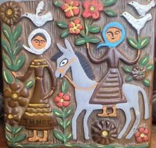 Rare Vintage Wood Carved Hand Painting Hanging Wall Greece Art Folk picture