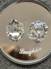 Vintage Laughlin Crystal Dice Pair Faceted Glass Rhinestone Pips Paperweight picture
