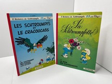 2 Vintage Smurfs Books French Peyo Schtroumpfette Cracoucass Comic Album Dupuis picture
