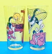 Pepsi 1976 Tweety Sylvester Glass Tumblers Pair USA 16 cm Collectible 15+ picture
