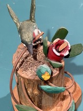 Vintage Hand-Carved & Hand-Painted Folk Art Bird & Flower Sculpture – Signed picture