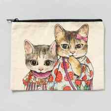Yuko Higuchi Small Square Pouch Cats W23xH17cm 100% Cotton Boris Zakkaten OOP picture