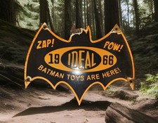 VINTAGE BATMAN PORCELAIN SIGN DC COMICS IDEAL TOYS 1966 ROBIN BATCAVE GAS OIL  picture