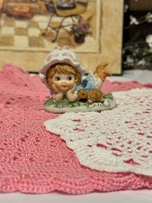 Mid-century Lefton  Little Porcelain Girl Figurine With Bonnet And Turtle 2x3 picture