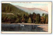 1934 Boating at Camp Scene on Upper Priest Lake Idaho IDGreetings from  Postcard picture