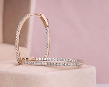 1.90 Carat Hoop Earrings Diamond Round Brilliant in 18K Rose Gold Over For Women picture