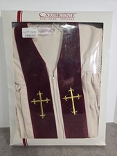 New Catholic Factory Outlet Burgandy/Ivory Pulpit Robe-Gold Embroidery, 57 Med  picture