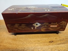 Vintage TOYO Japanese Lacquer Music Jewelry Box Mirror Japan picture