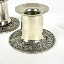 Quaich Co Celtic Knot Pewter Candlestick Holders Scotland 2in High picture