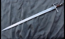 Medieval Two-Handed Bastard Sword with Custom Leather Scabbard & Belt Set picture