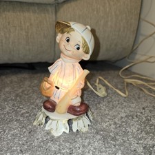 Vtg 1970s Aladdin Giftware Baseball Boy Ceramic Night Light Lamp MCM MINT Works picture