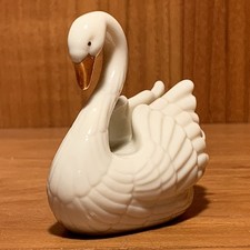 Vintage Lenox Swan Figurine 24kt Accents Wedding Bridal Cake Topper Card Holder picture