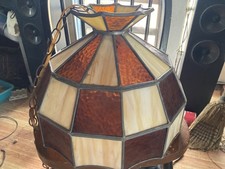 1970s VTG Stained Glass Hanging Ceiling Lamp Shade picture
