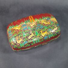 Hand Painted Black Lacquer Tea Box Trinket Box Animals Hunting Vintage picture
