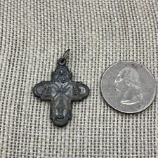 Budded Cross Catholic Pendant Medal Vintage Antiqued Sterling Silver Religious picture