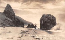 1920's RPPC Castle & Haystack Rock on Shore Topanga Drive CA picture
