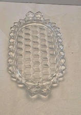 VINTAGE FOSTORIA AMERICAN CLEAR GLASS SM OVAL SERVING TRAY OR UNDER TRAY DIAMOND picture
