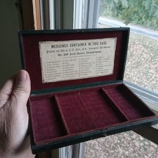 1850s J.F.SHEEK HOMEOPATHIC PHARMACIST RARE LEATHER COVERED MEDICINE BOX picture