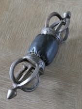 Tibetan Buddhist Double-Ended Metal Vajra (Dorje) with Black Wrapped Handle picture