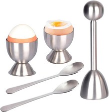 Egg Cracker Topper Set of 5 - Includes 2 Egg Cups, 2 Spoons and 1 Cutter - Stain picture