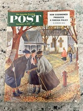 Vintage SATURDAY EVENING POST Magazine November 7, 1953 Women Raking Leaves picture
