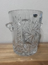 Bolonia Hand-Cut Lead Crystal Ice Bucket 9” Star Pattern Poland Original Sticker picture