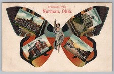 OKLAHOMA Norman Butterfly Lady 4 Views Nice Old Postcard 20bz picture