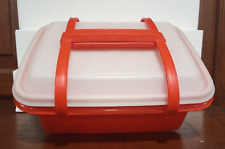 Vintage Red/Orange 80s Tupperware Pack N Carry Lunch Box Carrier w/ Lid (#1254) picture